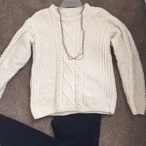 Ivory Wool Cable Knit Sweater